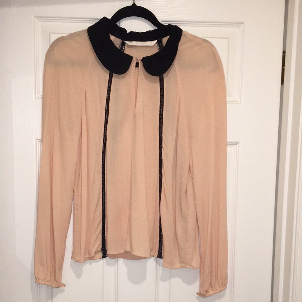 Zara light pink and black long sleeve blouse | M